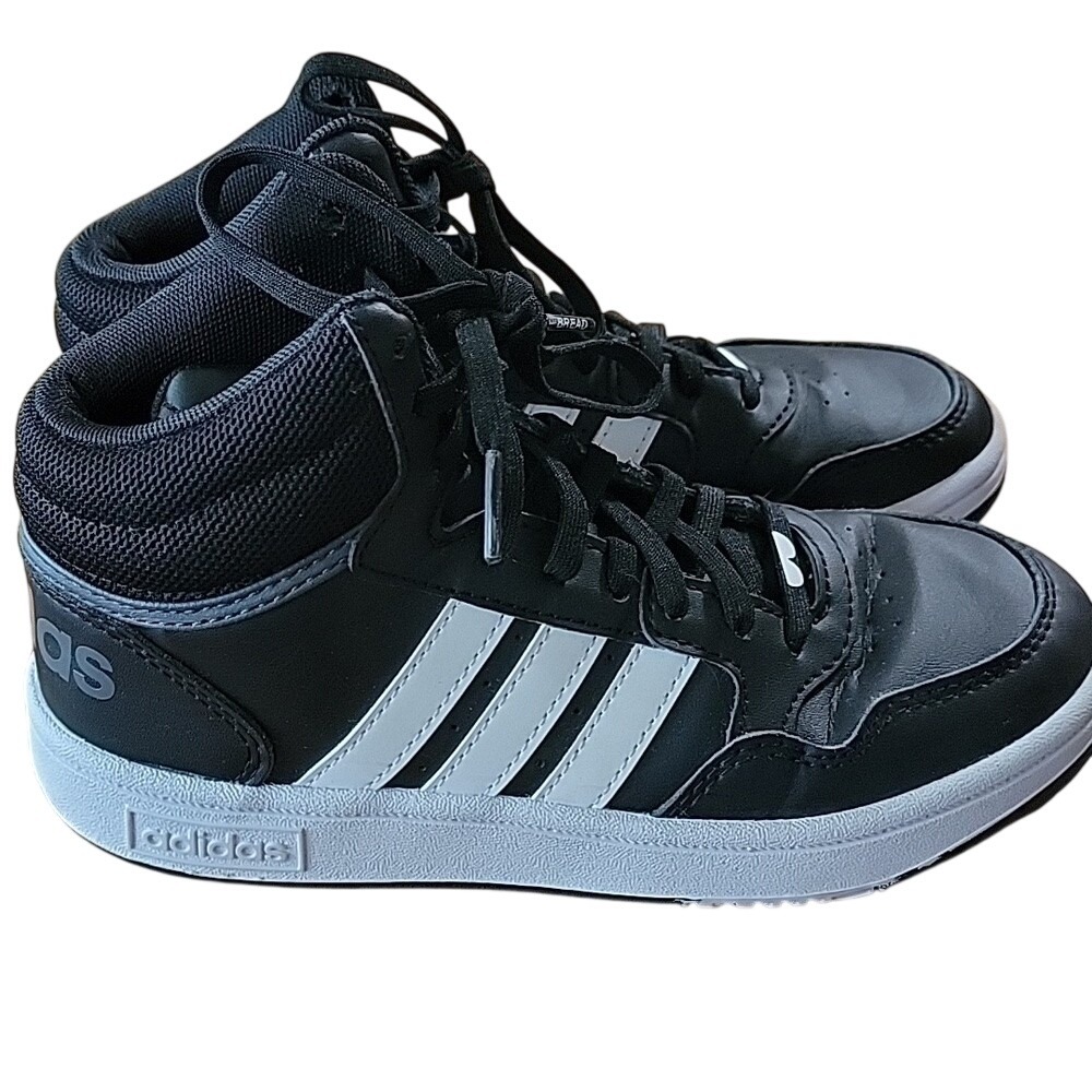 Adidas Hoops 3.0 Mid Kids Basketball Shoes Black‎ White GW0402 Size 3Y